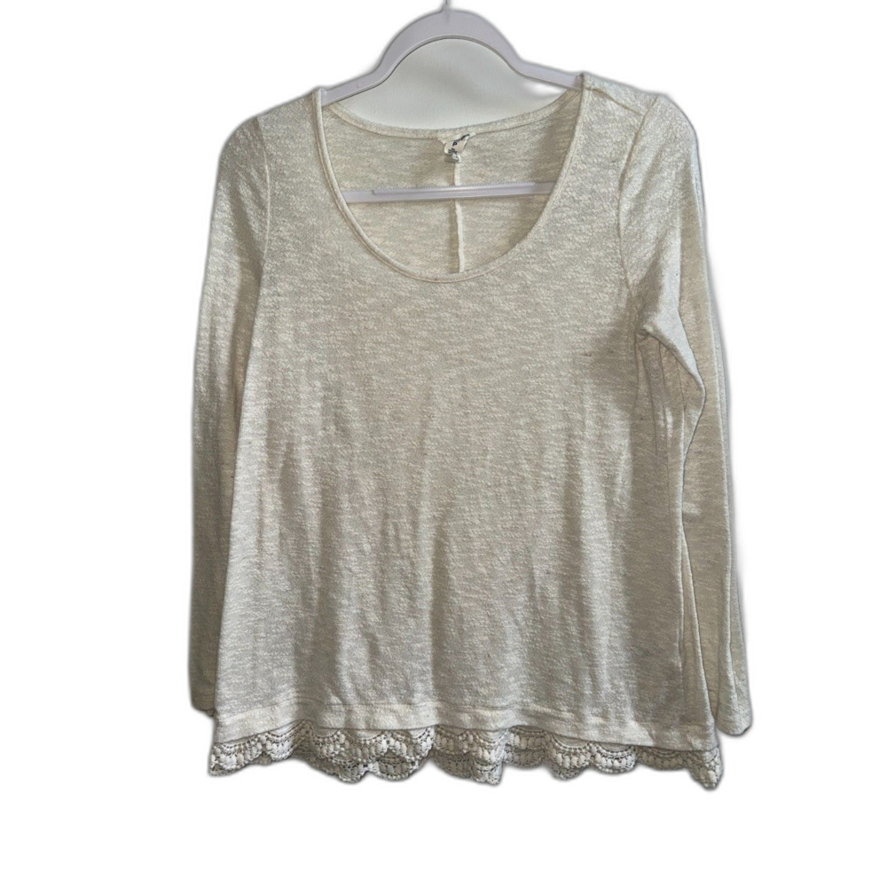 Bethany Mota Cream Lace Hem Long Sleeve Knit Top S